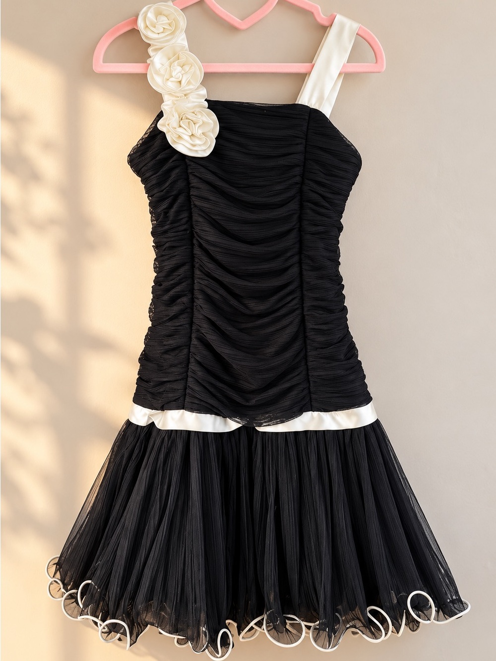 BCX Girl Black & Ivory Rosette Party Dress Size 8
